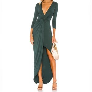 Green Maxi Dress, 3/4 sleeve, front twist.